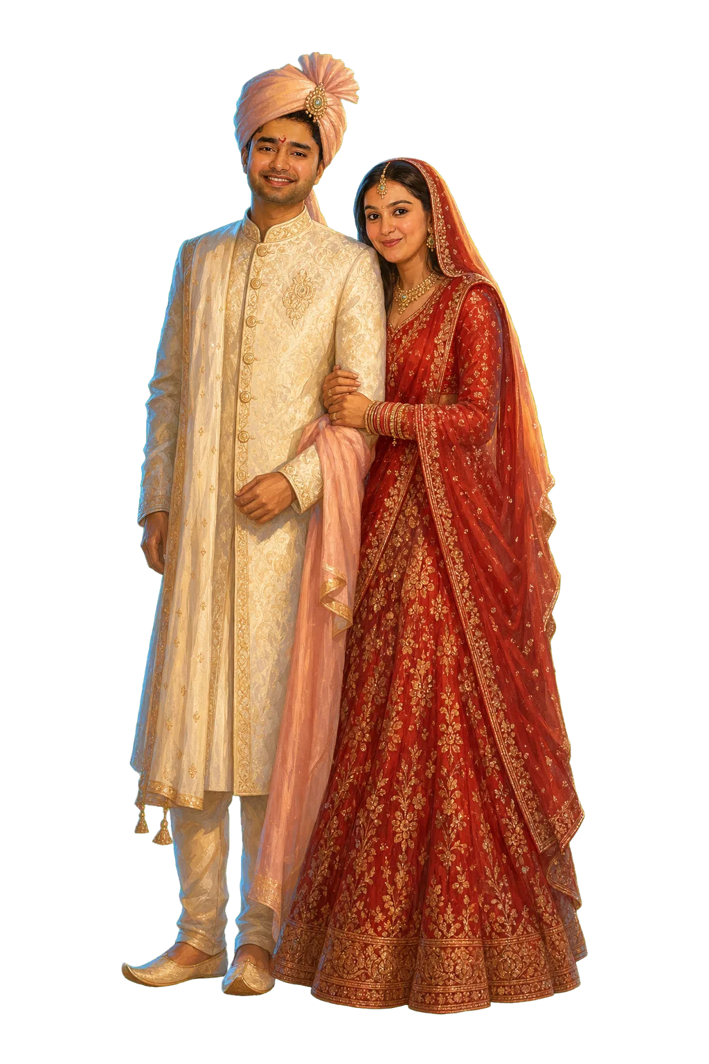 Yash and Khushi in wedding attire, lit by warm diya light against the cool blue of the night.